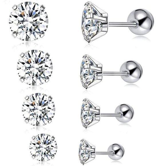 Other - 7 Pairs 18G 20G Stainless Steel Stud Earrings Round Cubic Zirconia Barbell Earri